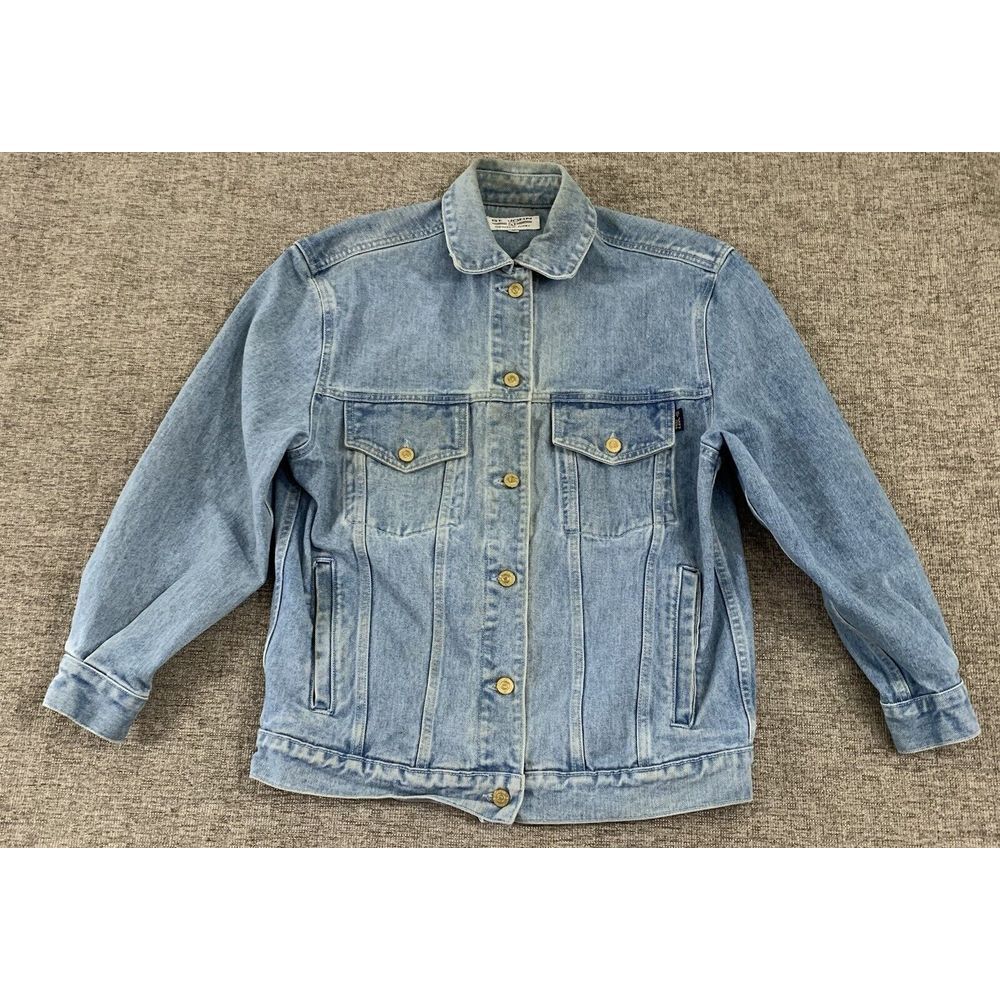 St.‎ John Signature Jeans Denim Jean Jacket Sequin Design Distressed READ Sz S